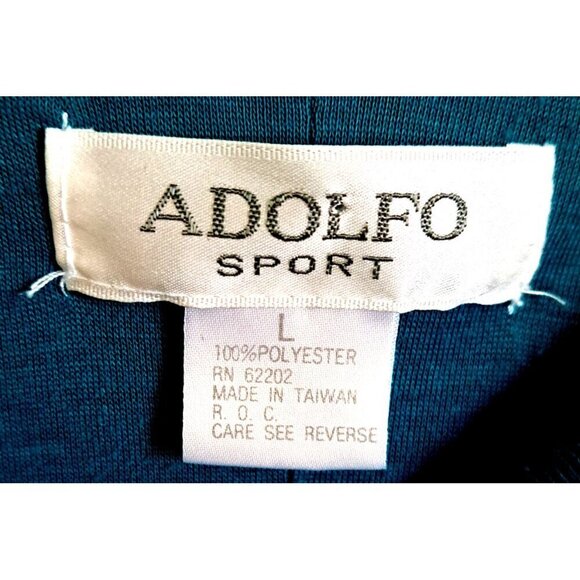 Vintage Adolfo Sport L Long Sleeve Teal Pullover Polyester Round Neck Appliques - Picture 2 of 5